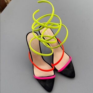 Aldo Neon Strappy Heels “ZINGY” Excellent condition  gel cushions 8.5 80s vibes